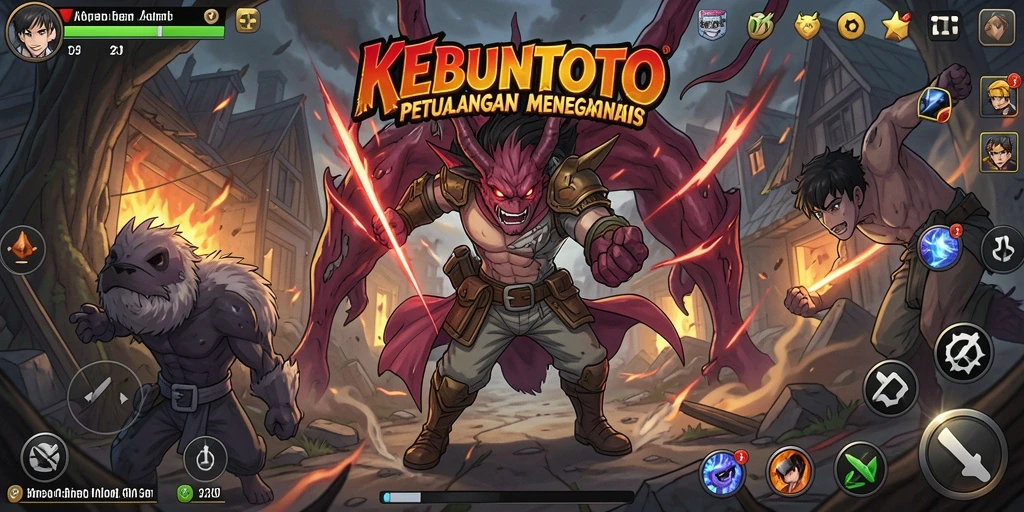 Gameplay KEBUNTOTO menampilkan pertarungan karakter Anime yang mendebarkan.