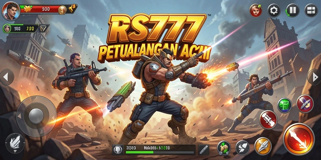 Screenshot gameplay RS777 menampilkan aksi pertempuran yang intens.